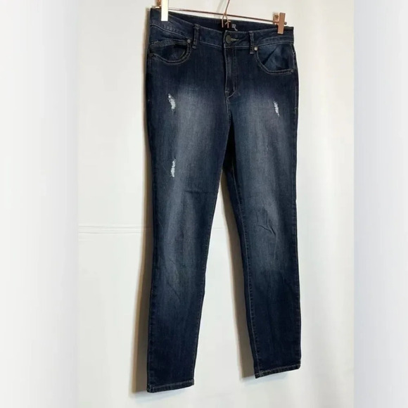 1822 Denim Stitch Fix | Jeans Distressed Skinny Stretch Dark Wash - Picture 3 of 10
